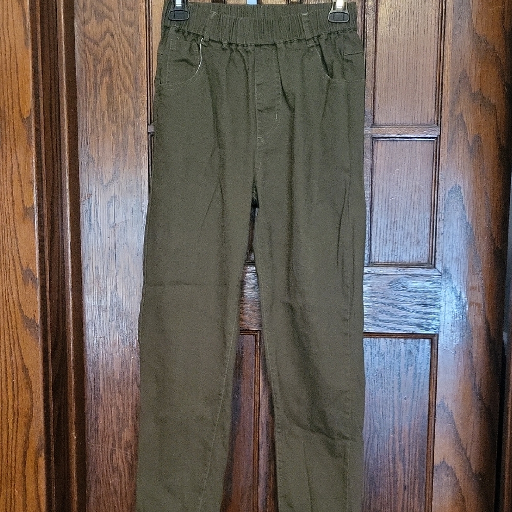 Casual Army Green Straight-Leg Bottoms with Elastic Waistband